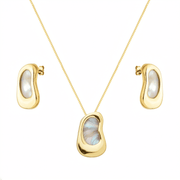 Conjunto Colar e Brinco Dourado Orgânico Madrepérola Belice Joias