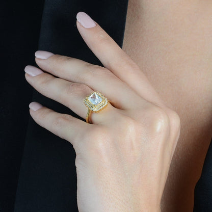 Anel Solitário Feminino Zircônia Banhado Ouro 24K - Belice Joias