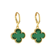 Brinco Trevo Dourado Zircônia Verde Banho Ouro 24K - Belice Joias