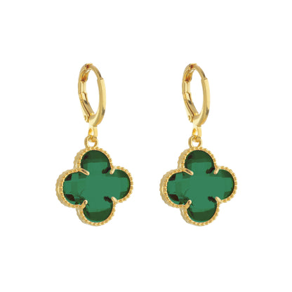 Brinco Trevo Dourado Zircônia Verde Banho Ouro 24K - Belice Joias