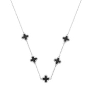 Colar Trevo Preto Zircônia Feminino Banho Ródio - Belice Joias