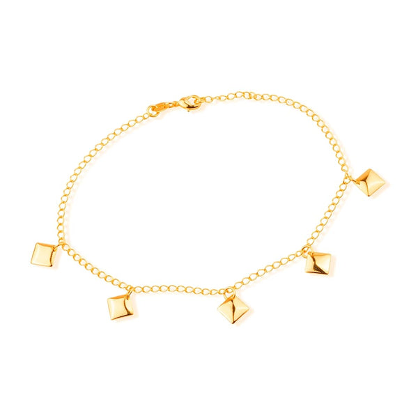 Tornozeleira Dourada Chapas Quadradas Banhada Ouro 24K - Belice