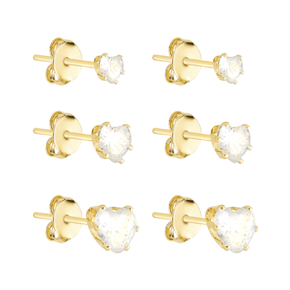 Kit Trio de Brincos Coração Ponto de Luz Dourado - Belice Joias