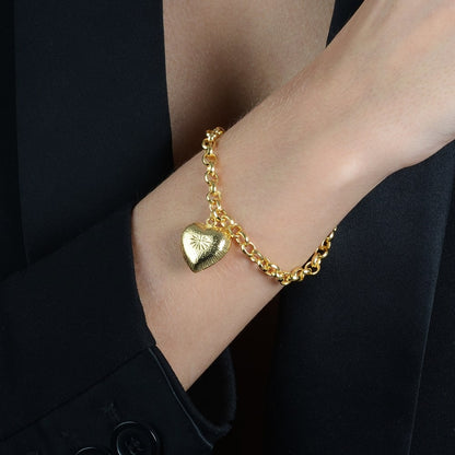 Pulseira Feminina Elo Português Coração Ouro 24K - Belice Joias
