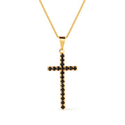 Colar Feminino Cruz Pedra Natural Negra Ouro 24k | Belice Joias