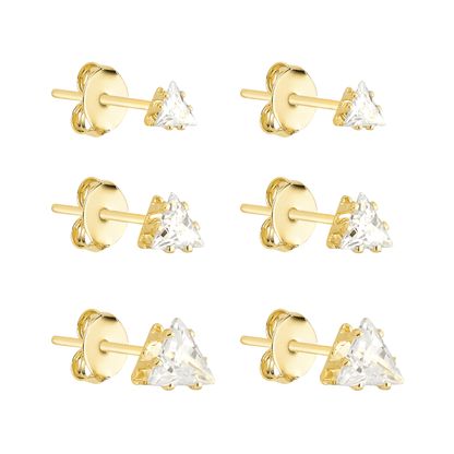 Kit Trio Brincos Ponto de Luz Triângulo Zircônia Dourado - Belice Joias
