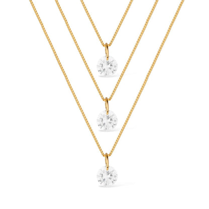 Colar Dourado Triplo Ponto de Luz Zircônia Ouro 24K - Belice Joias
