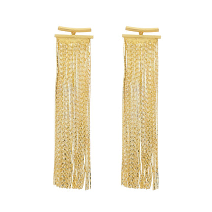 Brinco Dourado de Franja Longo Banhado a Ouro 24K - Belice Joias