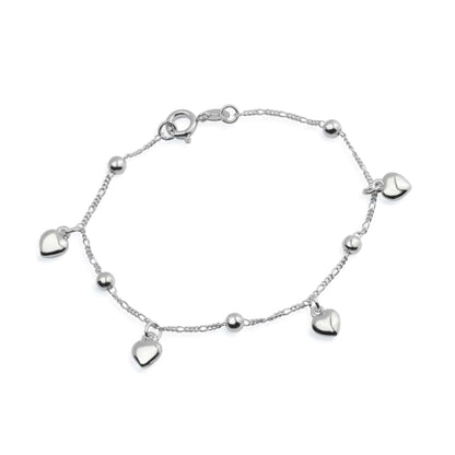 Pulseira Feminina Prateada Coração e Esferas - Belice Joias