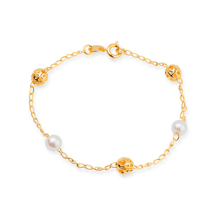 Pulseira Feminina Pérolas e Esferas Banhada Ouro 24K | Belice Joias