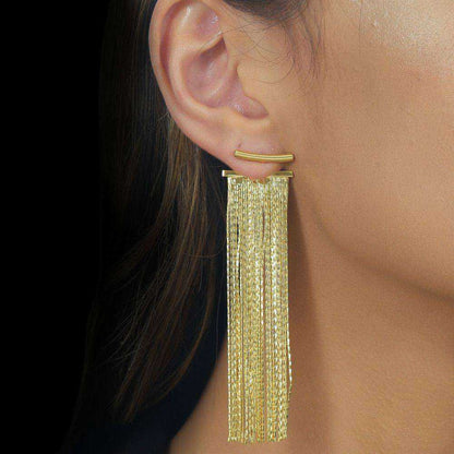 Brinco Dourado de Franja Longo Banhado a Ouro 24K - Belice Joias