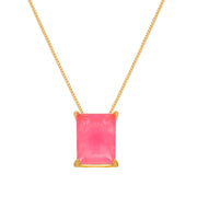 Colar Dourado Pedra Retangular Rosa Ouro 24K | Belice Joias