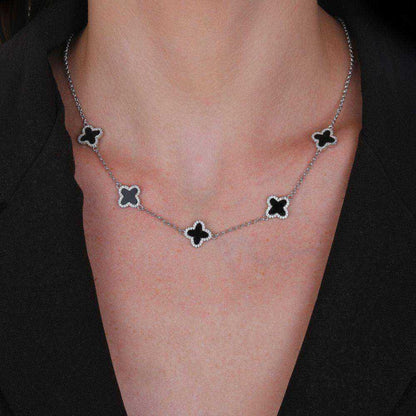 Colar Trevo Preto Zircônia Feminino Banho Ródio - Belice Joias