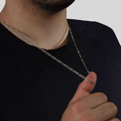 Corrente Masculina Prateada Elo 3 por 1 3mm Ródio - Belice Joias
