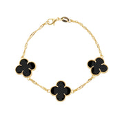 Pulseira Dourada Trevo Zircônia Preta Banho Ouro 24K - Belice Joias
