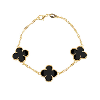 Pulseira Dourada Trevo Zircônia Preta Banho Ouro 24K - Belice Joias