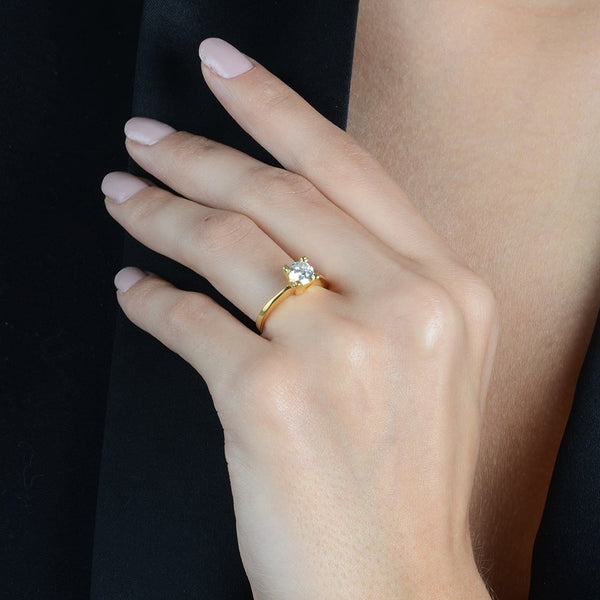 Anel Solitário Feminino Zircônia Banhado a Ouro 24K - Belice Joias