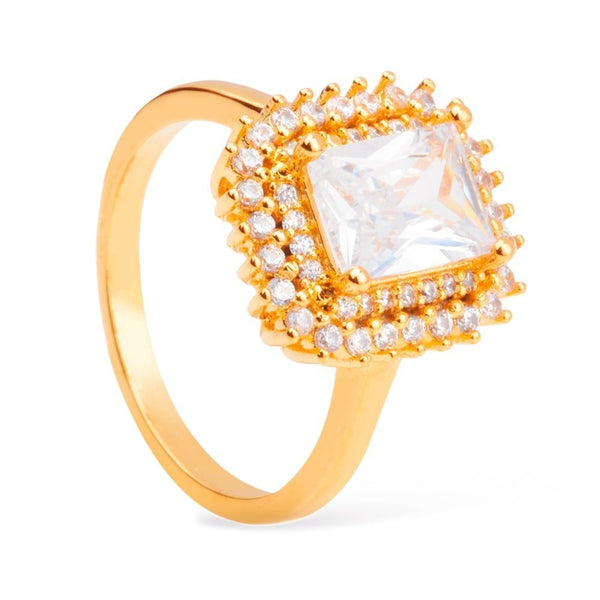 Anel Solitário Feminino Zircônia Banhado Ouro 24K - Belice Joias