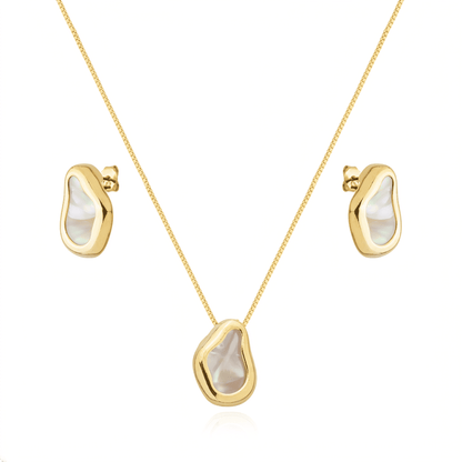 Conjunto Dourado Madrepérola Formato Orgânico - Belice Joias