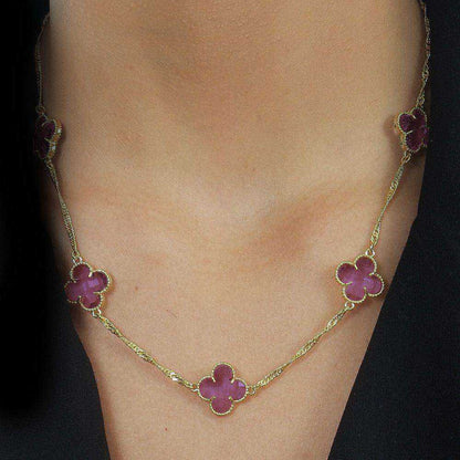 Colar Dourado 5 Trevos Rosa Banhado a Ouro 24K - Belice Joias