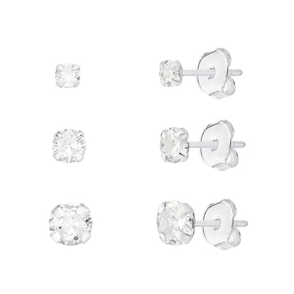 Kit Trio Brincos Ponto de Luz Redondo Prata 925 - Belice Joias