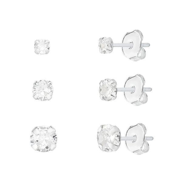 Kit Trio Brincos Ponto de Luz Redondo Prata 925 - Belice Joias