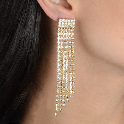 Brinco Dourado de Luxo com Strass e Ouro 24K - Belice Joias