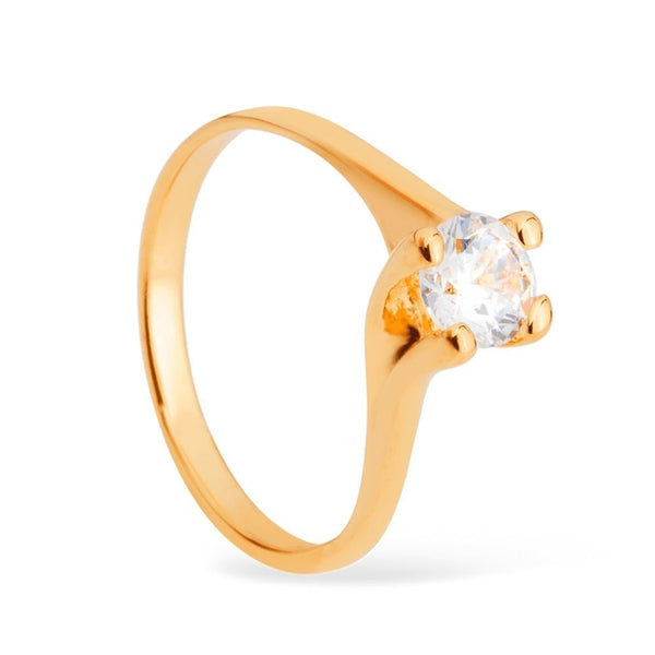 Anel Solitário Feminino Banhado a Ouro 24K Zircônia | Belice Joias