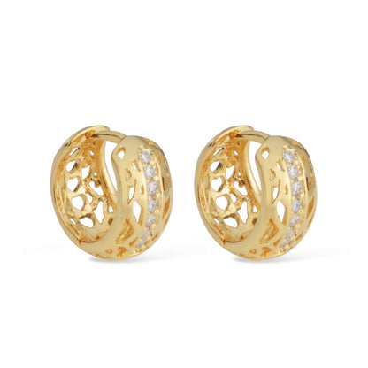 Brinco Argolinha Vazada Zircônia Banho Ouro 24K Belice Joias