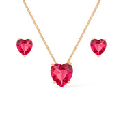 Conjunto Colar e Brinco Coração Vermelho Ouro 24K - Belice Joias