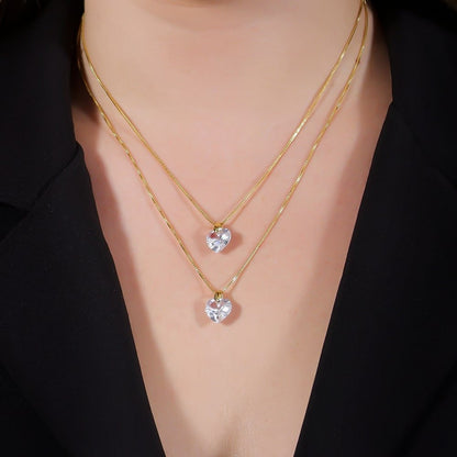Colar Duplo Dourado Coração Cristal Banhado a Ouro 24K - Belice