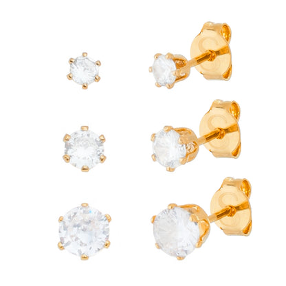 Kit Trio de Brincos Ponto de Luz Zircônia Ouro 24K - Belice Joias