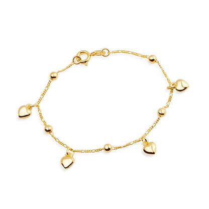 Pulseira Dourada Coração e Esferas em Ouro 24K | Belice Joias