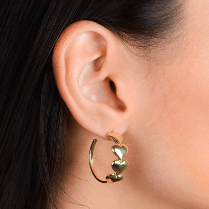 Brinco de Argola Dourado 4 Corações em Ouro 24K - Belice Joias