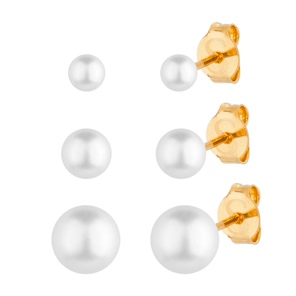 Kit Trio de Brincos de Pérola Banhado a Ouro 24K - Belice Joias