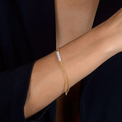 Pulseira Dupla Elo Português com Pérolas Ouro 24K | Belice Joias