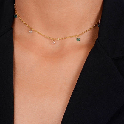 Colar Choker Dourado Pontos de Luz Cristais Ouro 24K - Belice Joias