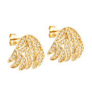 Brinco Dourado de Folhas Cravejado com Zircônias - Belice Joias