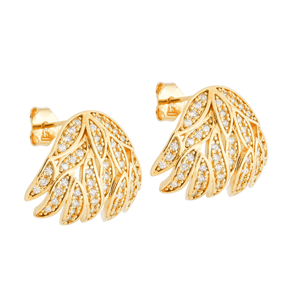 Brinco Dourado de Folhas Cravejado com Zircônias - Belice Joias