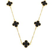 Colar Dourado 5 Trevos Preto Banhado Ouro 24K - Belice Joias