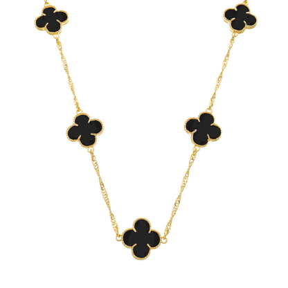 Colar Dourado 5 Trevos Preto Banhado Ouro 24K - Belice Joias