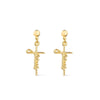Brinco de Cruz Dourado Palavra Jesus Ouro 24K - Belice Joias