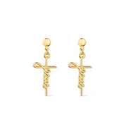 Brinco de Cruz Dourado Palavra Jesus Ouro 24K - Belice Joias