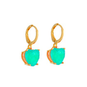 Brinco Dourado Argolinha Coração Verde Ouro 24K - Belice Joias