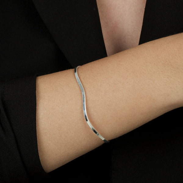 Pulseira Bracelete Ondulado Prata 925 Feminina - Belice Joias