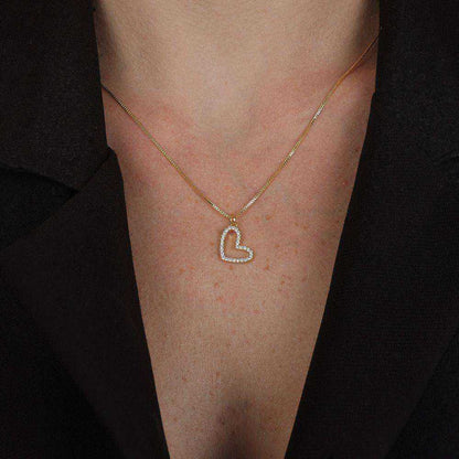 Colar Dourado Coração Irregular Zircônia Ouro 24K Belice Joias