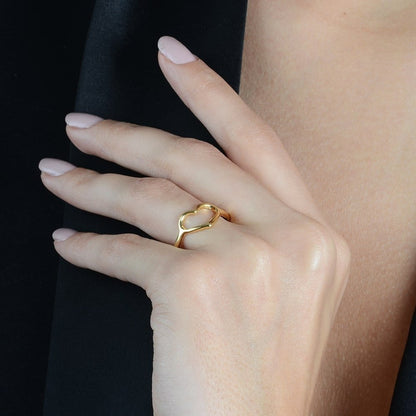 Anel de Coração Dourado com Zircônia Ouro 24K - Belice Joias