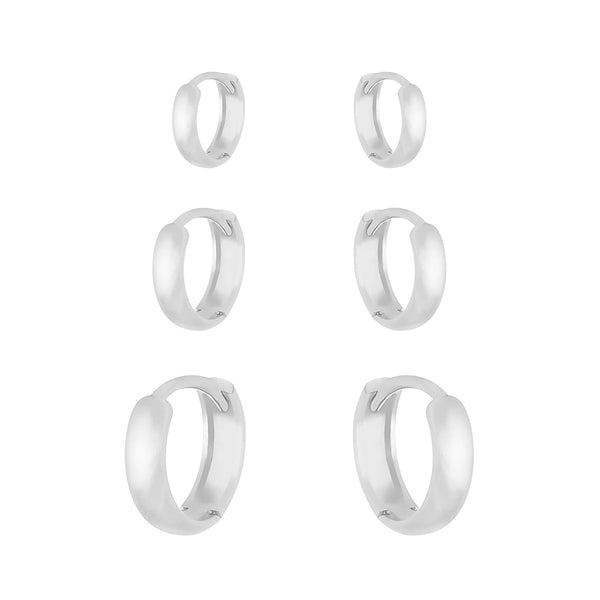 Kit Trio de Brincos Argola Lisa em Prata 925 - Belice Joias