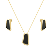 Conjunto Colar Dourado Estilo Orgânico Preto - Belice Joias