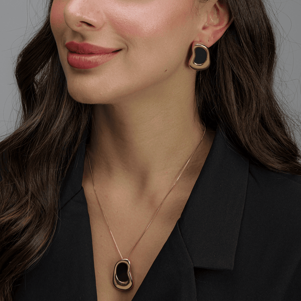 Conjunto Colar e Pingente Dourado Orgânico Preto - Belice Joias